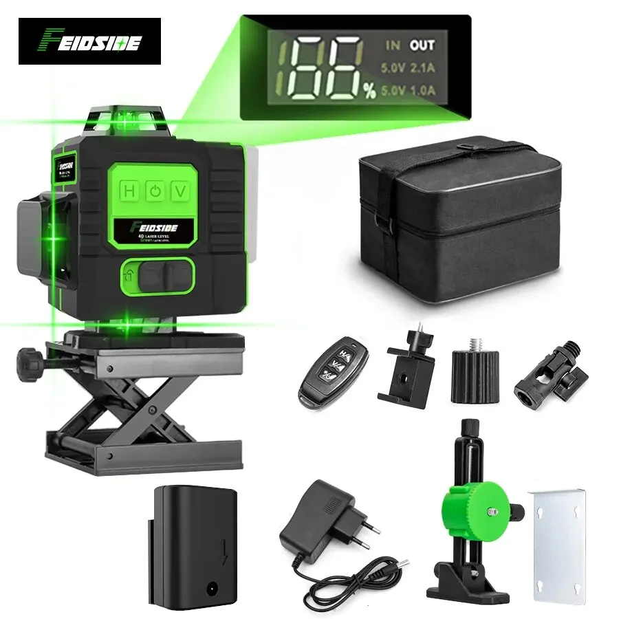 Laser Level 16 Lines 4D Green - Feidside ระดับเลเซอร์สีเขียวระดับ16/12เส้น4D/3D ปรับระดับเอง360ระดับเลเซอร์ที่มีประสิทธิภาพสูงในแนวนอนและแนวตั้ง