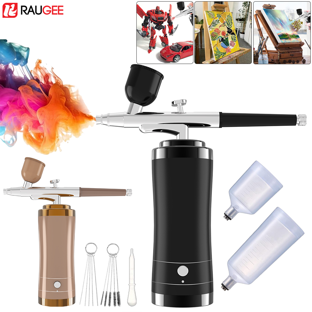 Airbrush Kit With Mini Compressor - Airbrush ไร้สาย Airbrush ชุดคอมเพรสเซอร์แบบพกพามือถือสเปรย์ปืนสําหรับจิตรกรรมเค้กตกแต่งเล็บสี