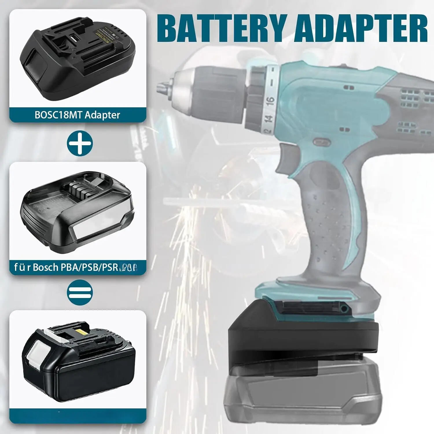 Brushless Cordless Electric Drill 18V - อะแดปเตอร์เครื่องมือ Makita สำหรับใช้กับแบตเตอรี่ Bosch 18V PBA