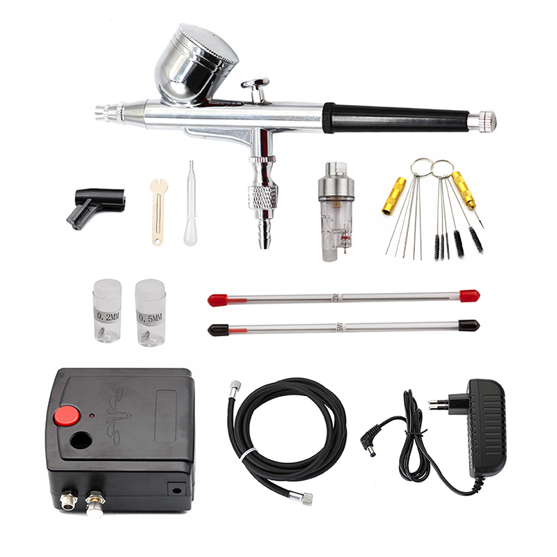 Airbrush Kit With Mini Compressor - Dual-Action Spray Gun Airbrush พร้อมคอมเพรสเซอร์ 0.3mm