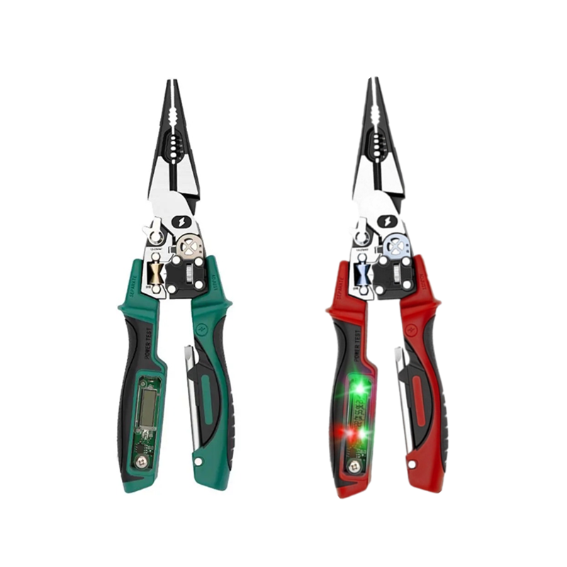 Automatic Wire Stripper Cutter - คีมช่างไฟฟ้าพร้อมเครื่องทดสอบแรงดันไฟฟ้าดิจิตอล, คีมปอกสายไฟและตัดสายเคเบิลอเนกประสงค์, คีมปากยาวสำหรับงานเดินสายไฟแบบงานหนัก