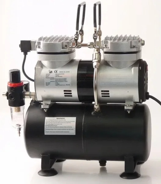 Airbrush Kit With Mini Compressor - ชุดคอมเพรสเซอร์แอร์บรัชขนาดเล็ก AS196 แบบ Dual Action พร้อมปืนพ่นสี