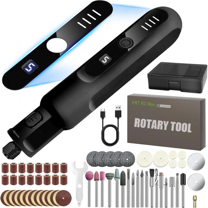 Cordless Rotary Tool Kit Accessories - ชุดเครื่องมือโรตารี่ไร้สาย 3.7V ขนาดเล็ก ปรับความเร็วได้ พร้อมไฟ LED