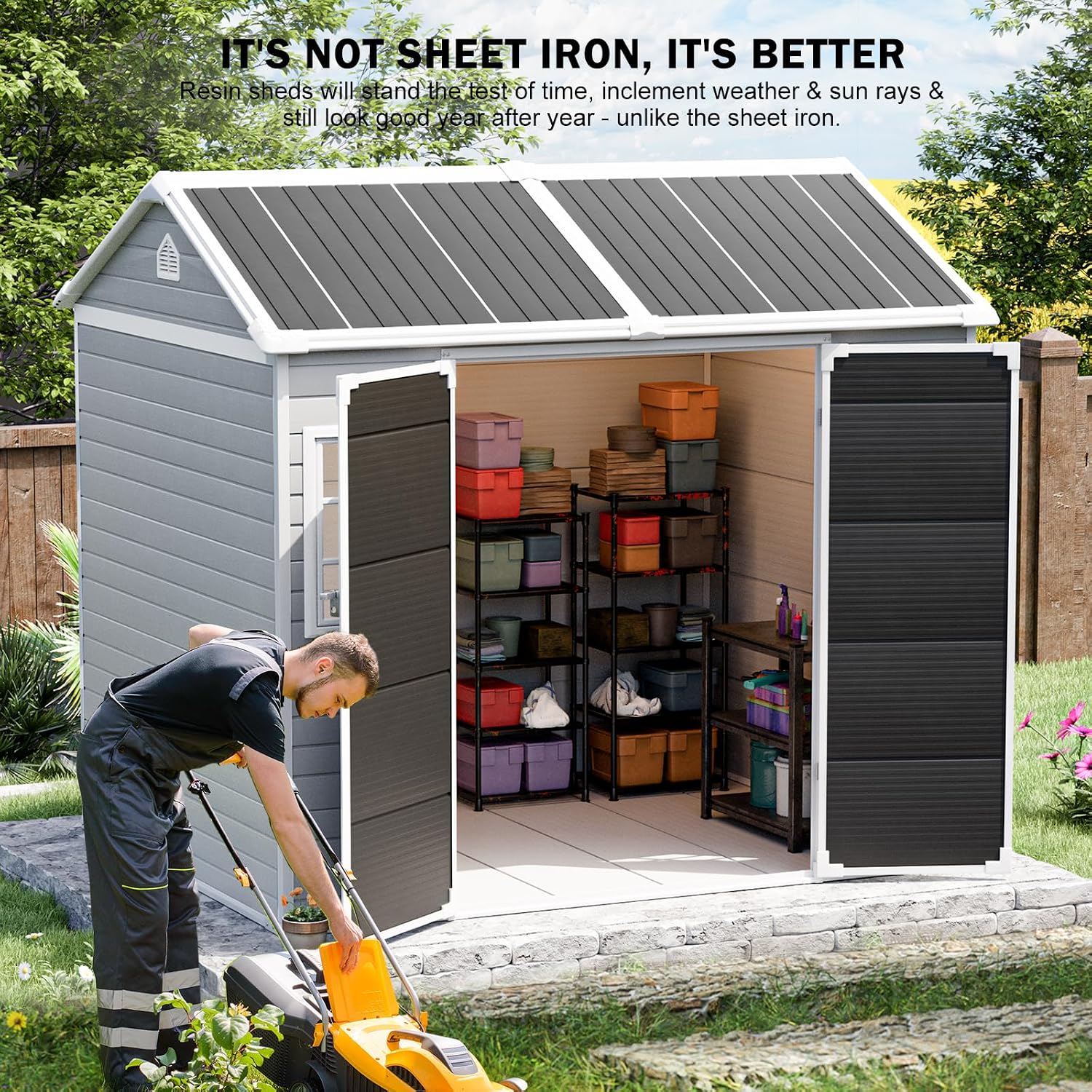 โรงเก็บของเรซินพร้อมพื้นและหน้ - Garden Tools บทวิจารณ์และราคา