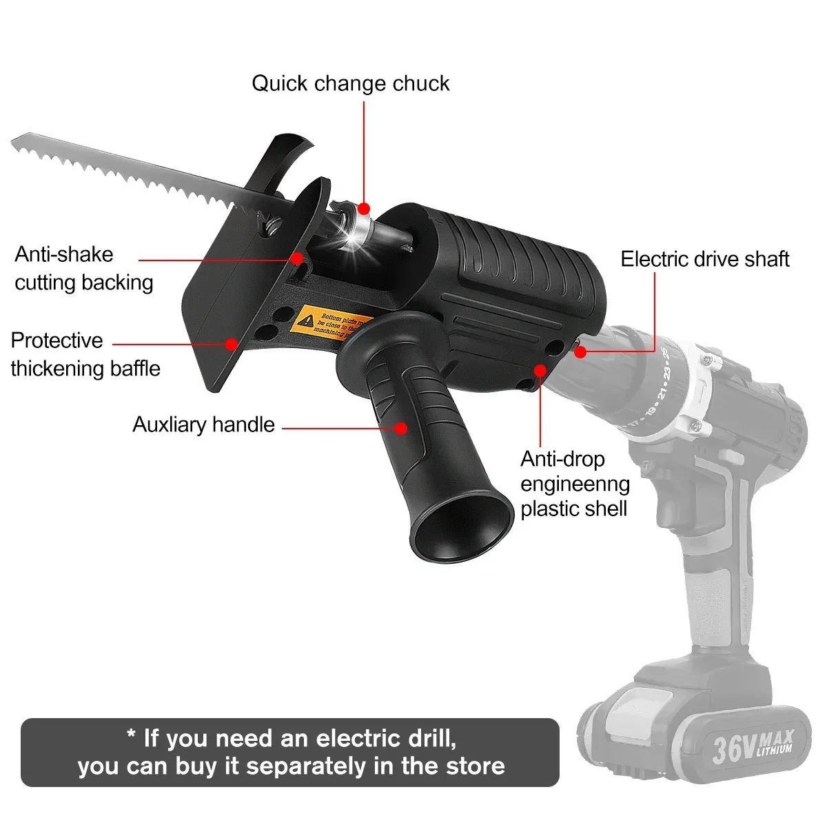 อะแดปเตอร์เลื่อยลูกสูบแบบพกพา  - Reciprocating Saw Attachment Drill บทวิจารณ์และราคา