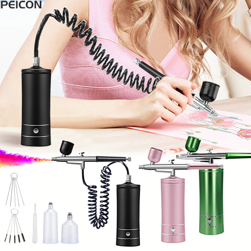 แอร์บรัชจิตรกรรมแอร์บรัชพร้อมค - Airbrush Kit With Mini Compressor บทวิจารณ์และราคา